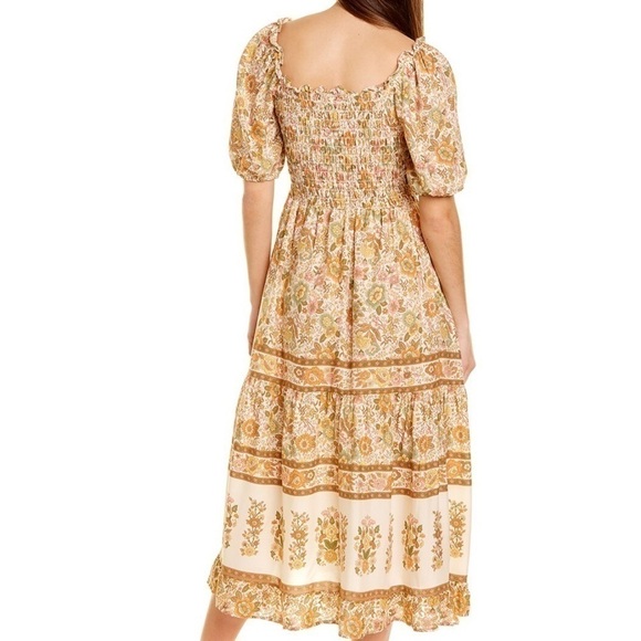 Moonsea Floral Smocked Puff Sleeve Midi Dress Size L - Picture 2 of 9